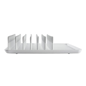 OXO Good Grips Compact Dish Rack biscuit, front space for small parts improves organization.