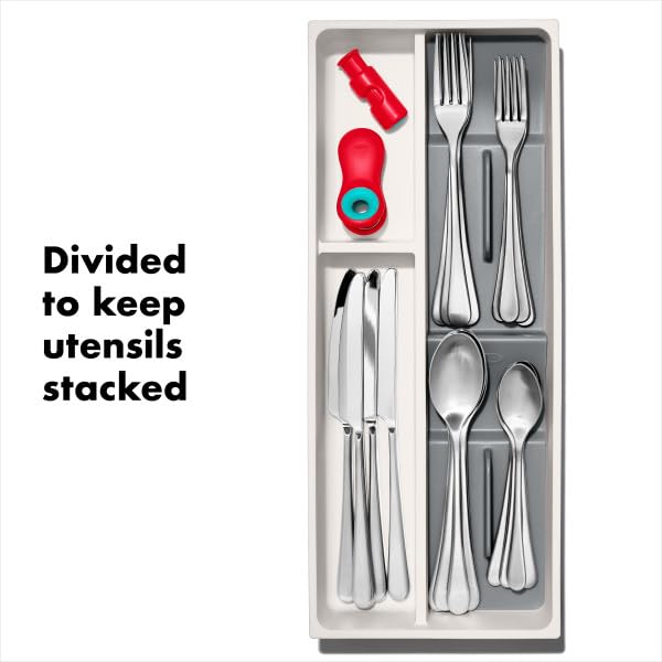 OXO Good Grips Compact Utensil Organizer with non-slip feet prevents sliding in the drawer