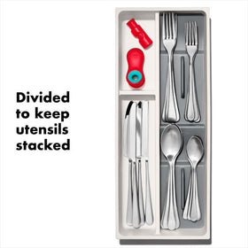 OXO Good Grips Compact Utensil Organizer with non-slip feet prevents sliding in the drawer