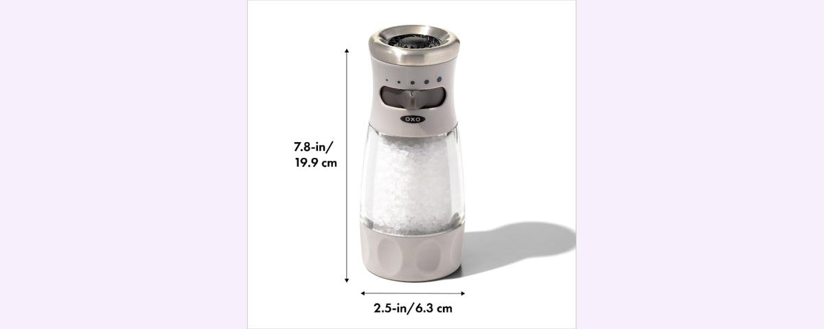 OXO Good Grips Contoured Salt Grinder pre-filled with coarse salt and ready to use