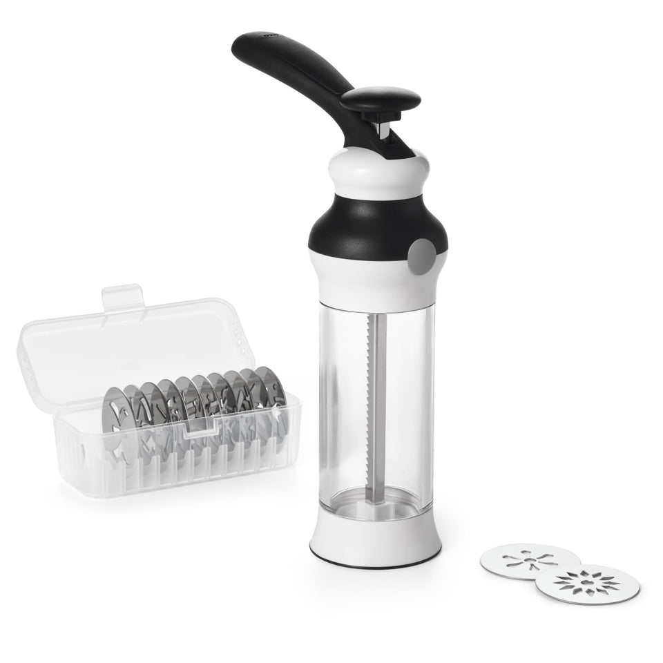 OXO Good Grips cookie press base for stable, mess-free pressing.