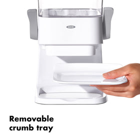 OXO Good Grips 5.5-quart canister stores bulk cereals and snacks.