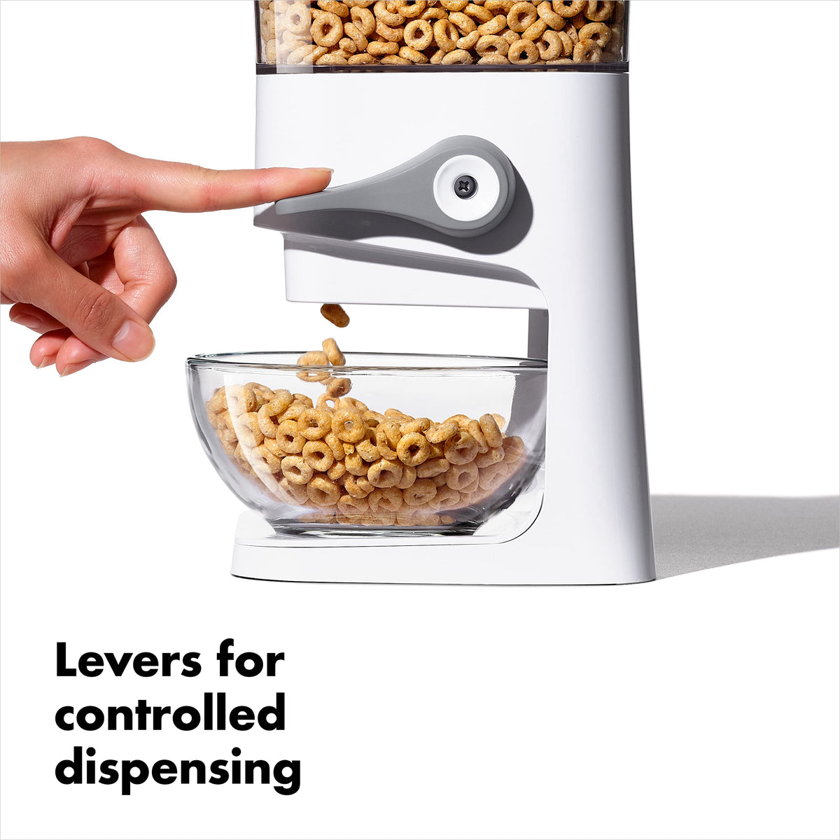 OXO Good Grips dispenser levers provide easy, ambidextrous dispensing control.