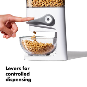 OXO Good Grips dispenser levers provide easy, ambidextrous dispensing control.