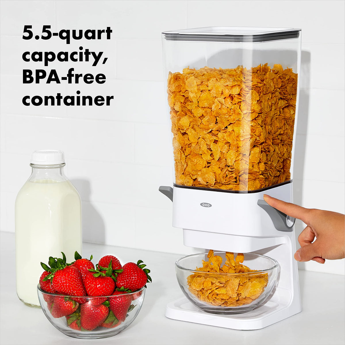 OXO Good Grips lid seal keeps cereal fresh with airtight protection.