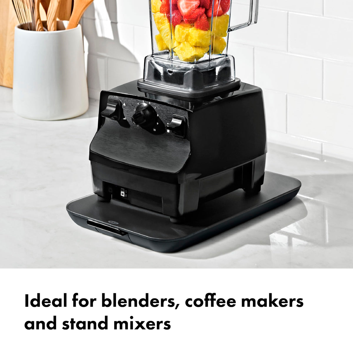 Tempered glass surface on the OXO Countertop Slider resists smudges and cleans easily