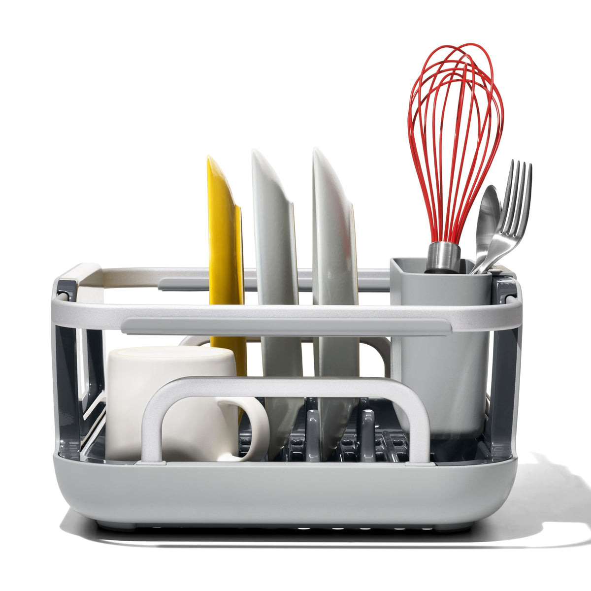 OXO Good Grips dish rack usable in sink or on countertop with mat