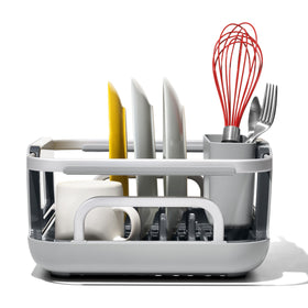 OXO Good Grips dish rack usable in sink or on countertop with mat