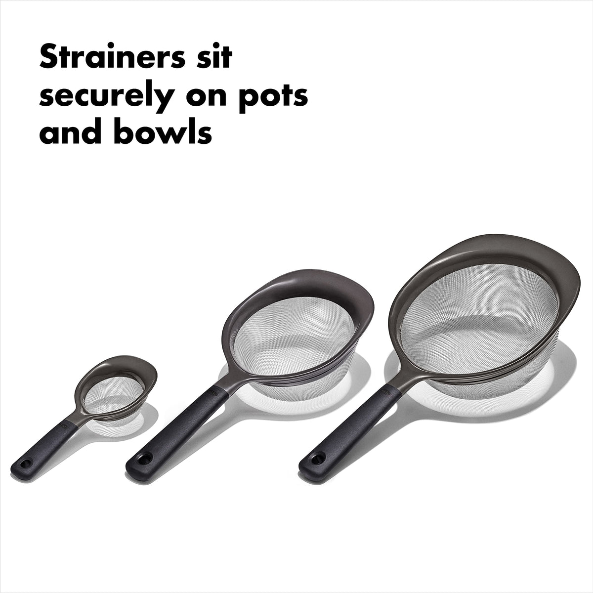 OXO Good Grips dishwasher-safe strainers simplify post-meal cleanup.