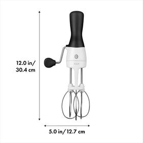 OXO Good Grips Egg Beater elevated beaters keep mixing at bowl bottom.