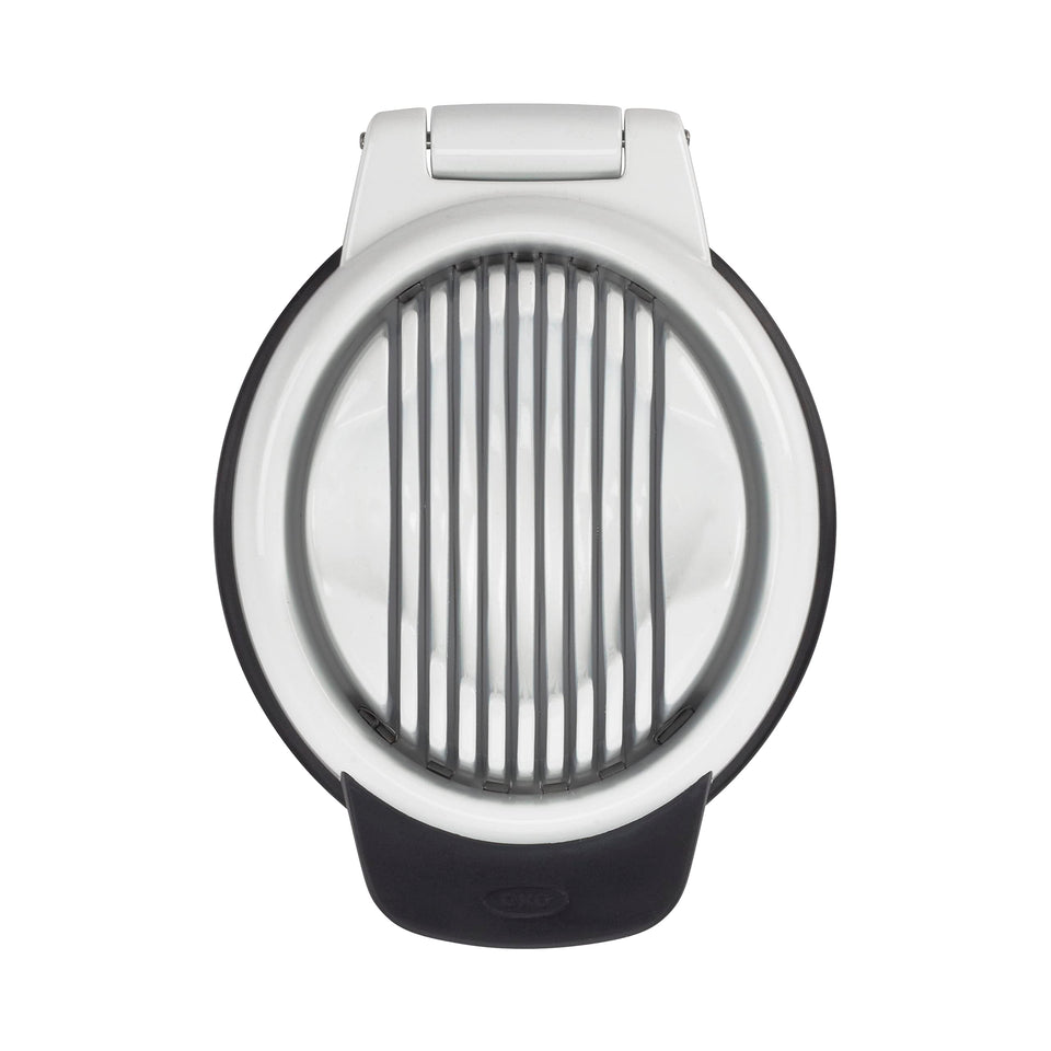 OXO Good Grips Egg Slicer base ready for stable slicing on a counter.