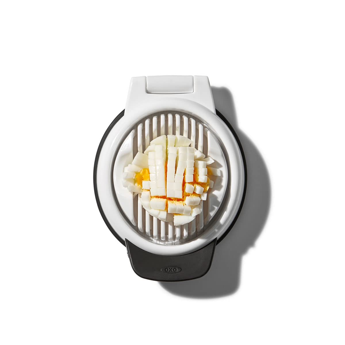 OXO Good Grips Egg Slicer yields precise 5 mm slices with one press.