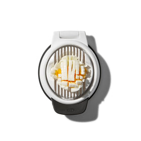 OXO Good Grips Egg Slicer yields precise 5 mm slices with one press.