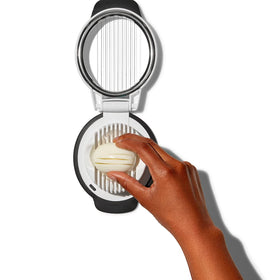 OXO Good Grips Egg Slicer raised handle for easy operation.