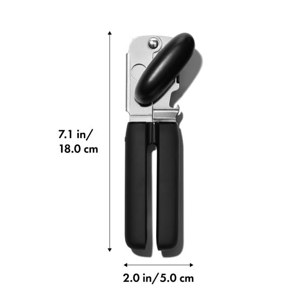 OXO Good Grips ergonomic design eases can opening with less hand strain.