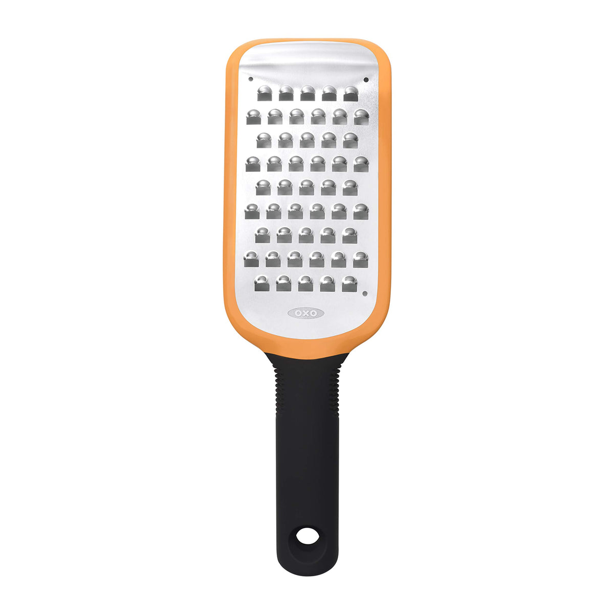 OXO Good Grips etched coarse grater with orange handle for fast, comfortable grating