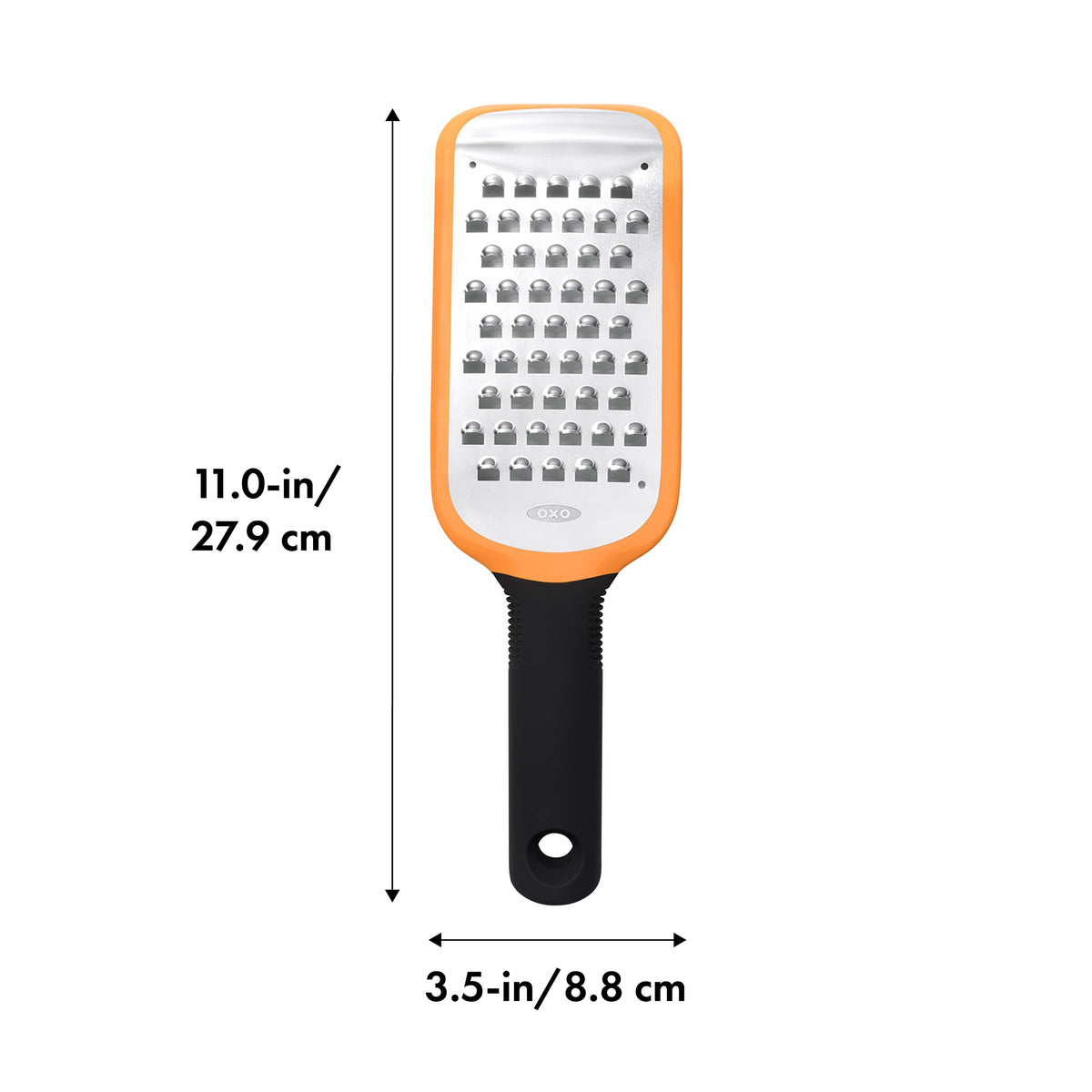 OXO Good Grips etched stainless steel surface enables quick zesting and fine grating