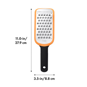 OXO Good Grips etched stainless steel surface enables quick zesting and fine grating