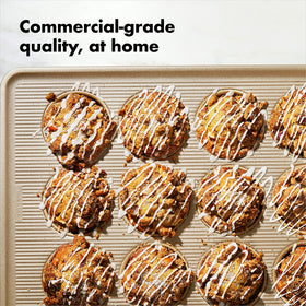 Even heat distribution feature highlighted on OXO Good Grips muffin pan