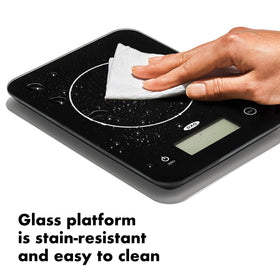 OXO Good Grips scale ships with four AAA batteries for immediate setup