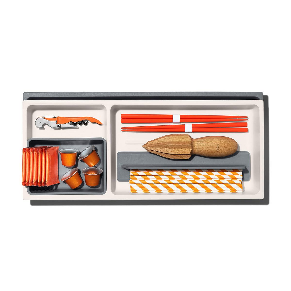 OXO Good Grips Expandable Drawer Organizer in-drawer setup maximizes space