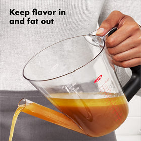 OXO Good Grips 4 Cup Fat Separator shows measurement marks for easy portioning.