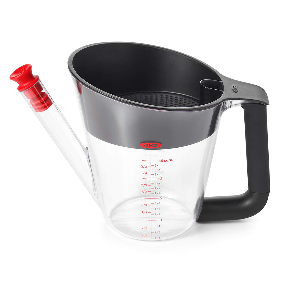 OXO Good Grips 4 Cup Fat Separator pours gravy cleanly, keeping fat away.