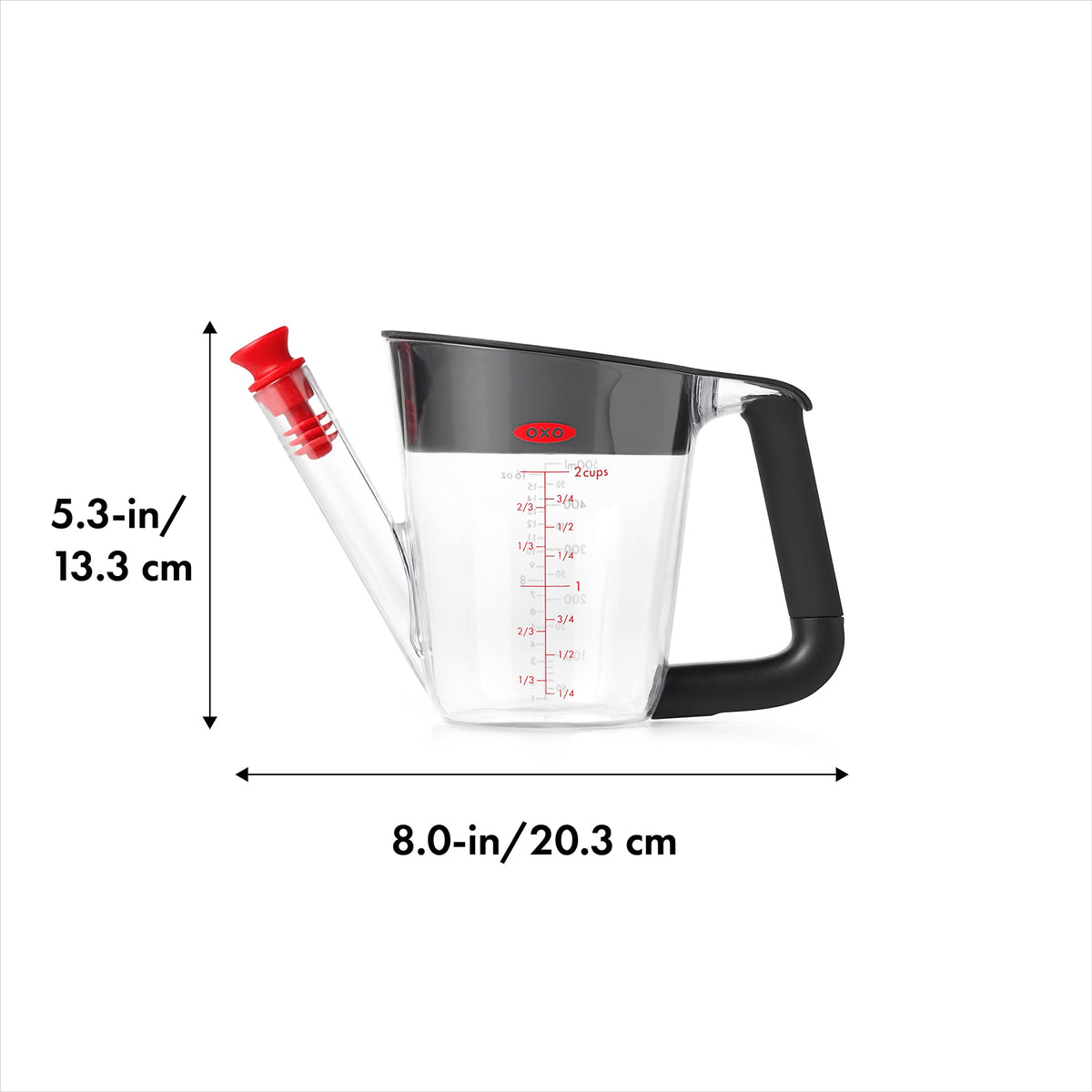 OXO fat separator side shot showing ergonomic non slip handle