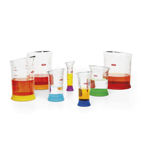 OXO Good Grips beakers with flat, stable bases for steady pouring.
