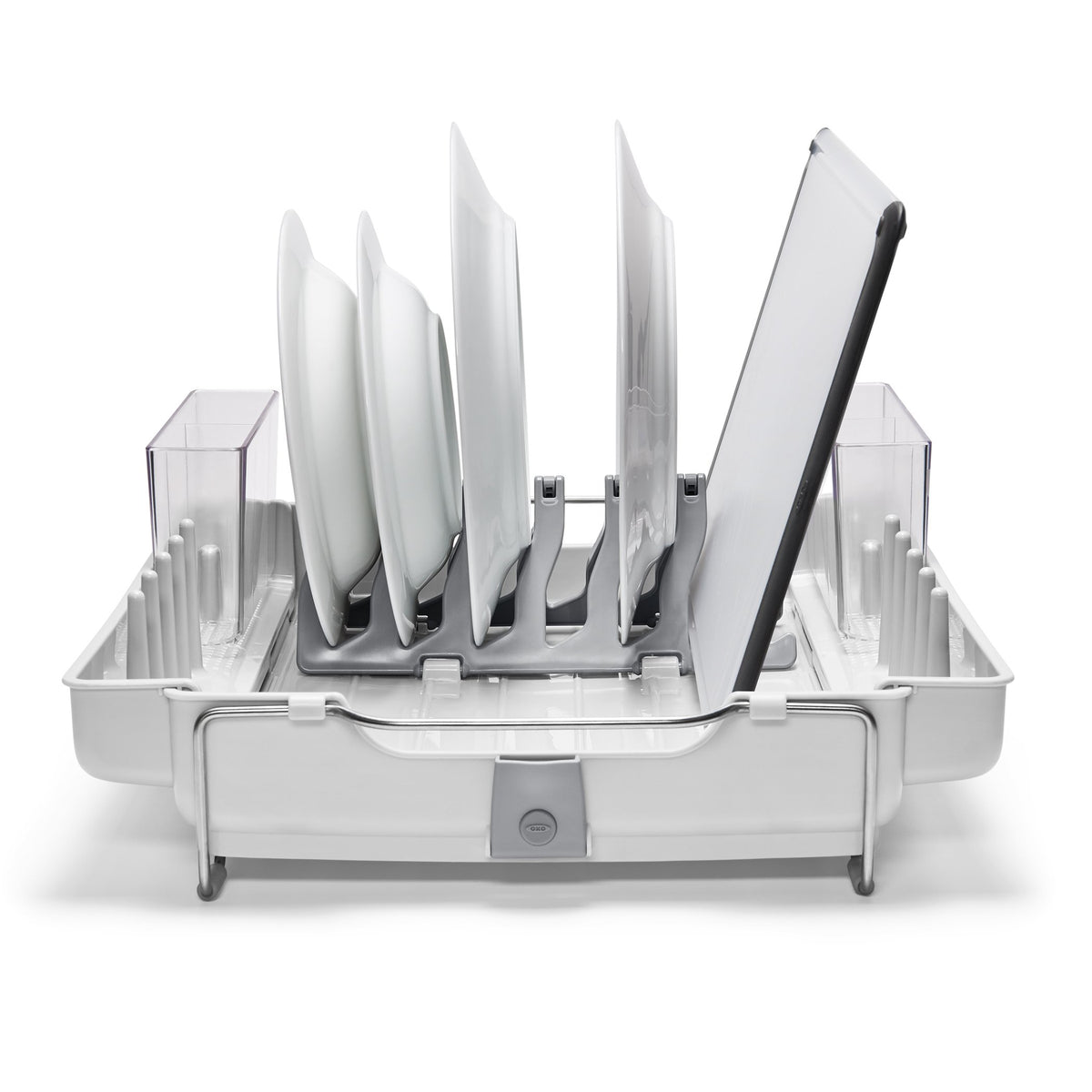 OXO Good Grips Foldaway Dish Rack compact storage ready for small spaces.