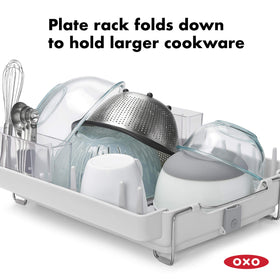 OXO Good Grips Foldaway Dish Rack folded design demonstrates compact storage.