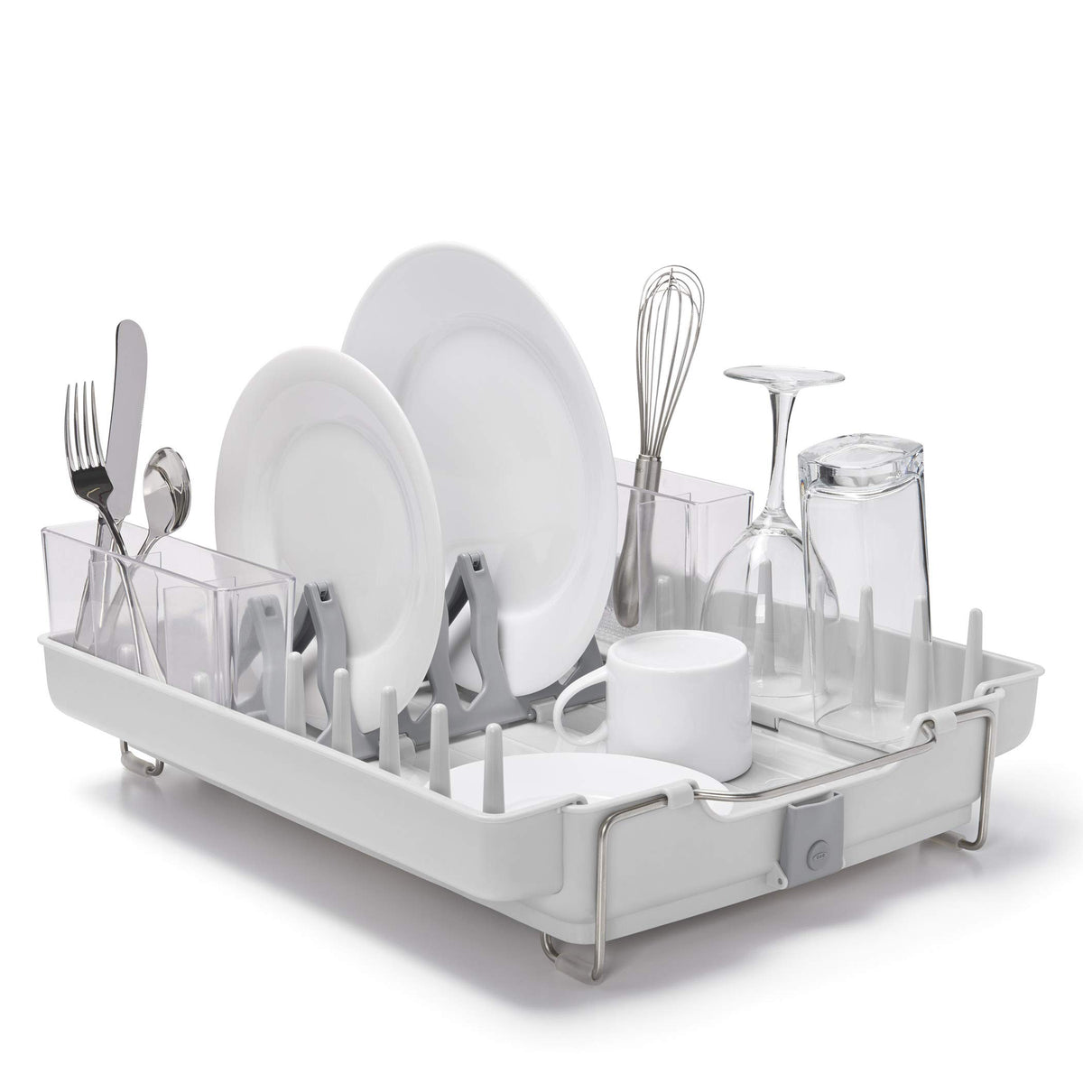 OXO Good Grips Foldaway Dish Rack plate rack keeps plates upright and safe.