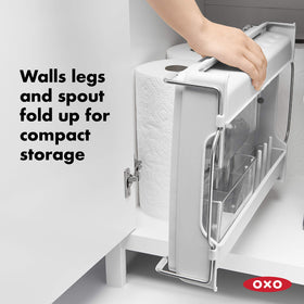 OXO Good Grips Foldaway Dish Rack removable utensil cups for easy unloading.