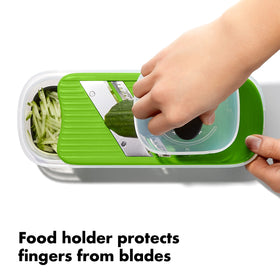 OXO Good Grips food holder safety feature keeps fingers safe during slicing tasks