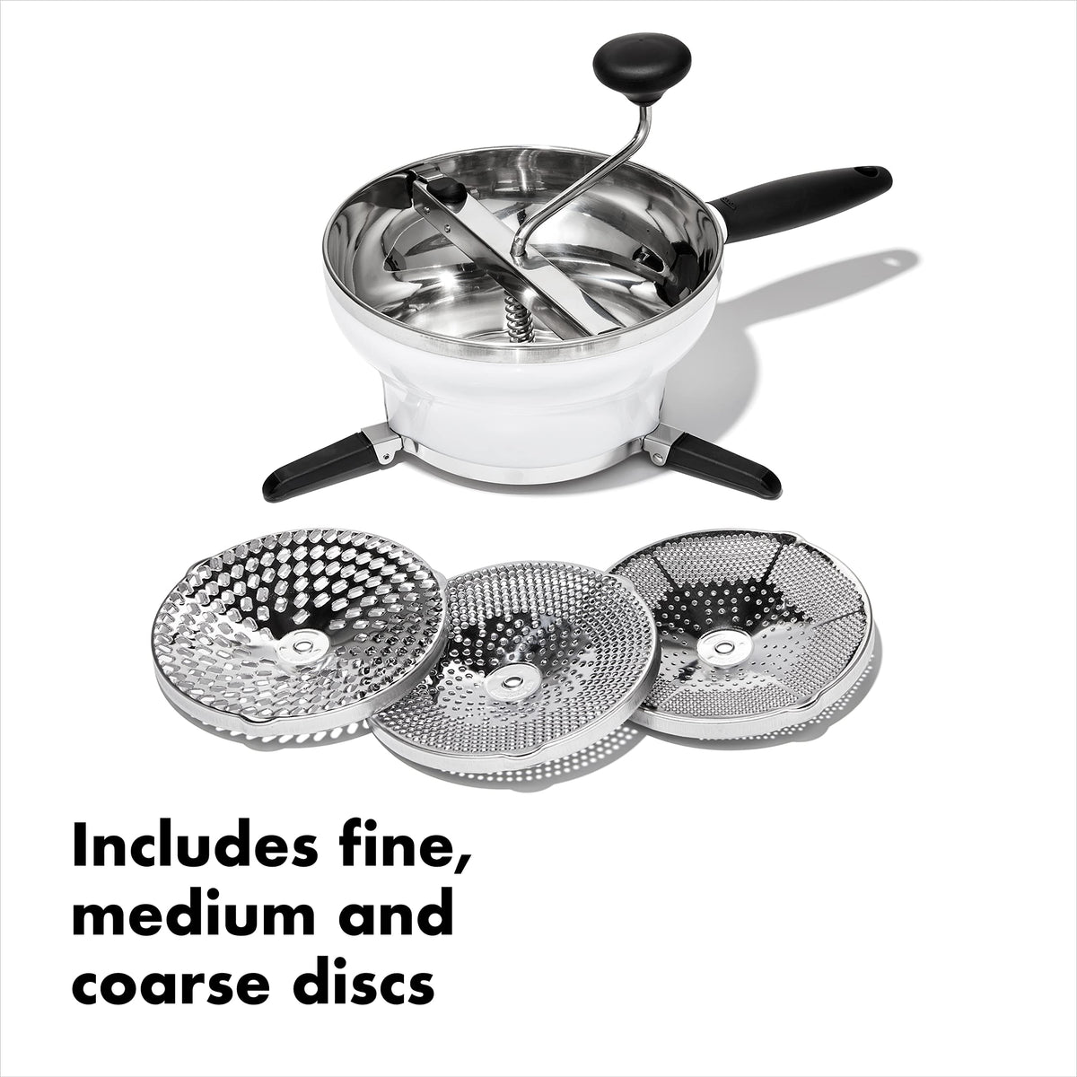 Non-slip legs secure the mill over bowls or pots up to 11 inches.