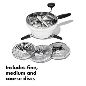 Non-slip legs secure the mill over bowls or pots up to 11 inches.