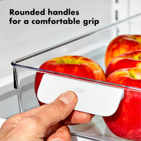 OXO Good Grips rounded handle bin provides comfortable grip while grabbing items
