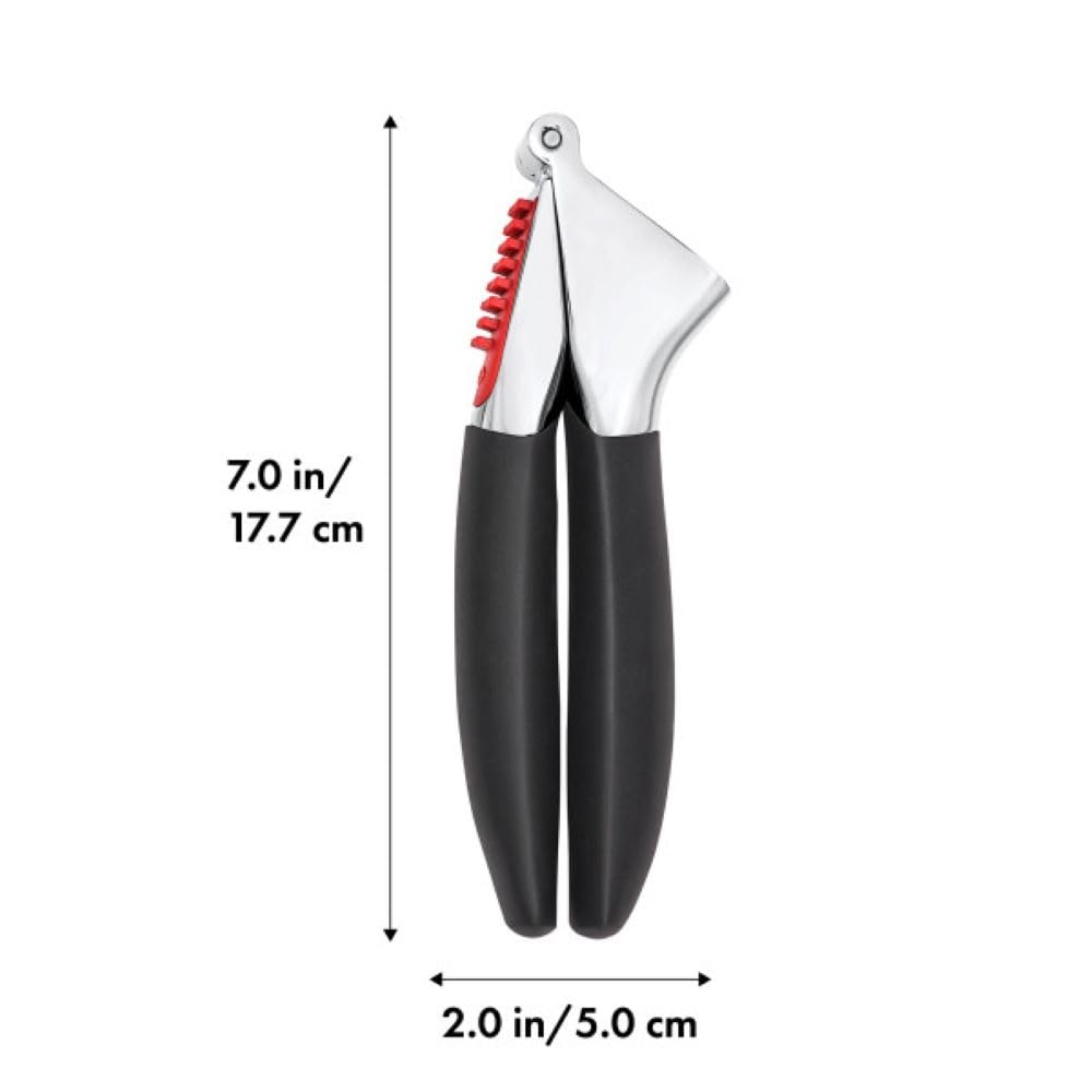 OXO Good Grips Garlic Press stores compactly in a kitchen drawer.