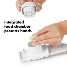 OXO Good Grips Garlic Slicer integrated food chamber keeps garlic contained during slicing