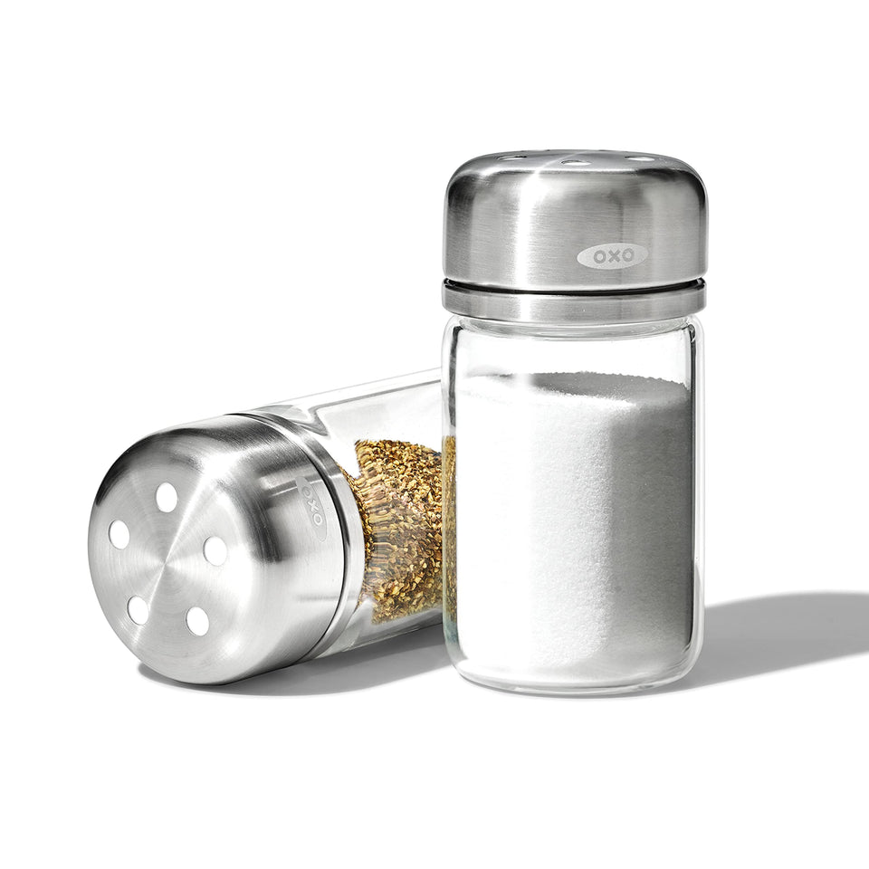 OXO Good Grips glass adjustable salt shaker lid dials for precise seasoning at home