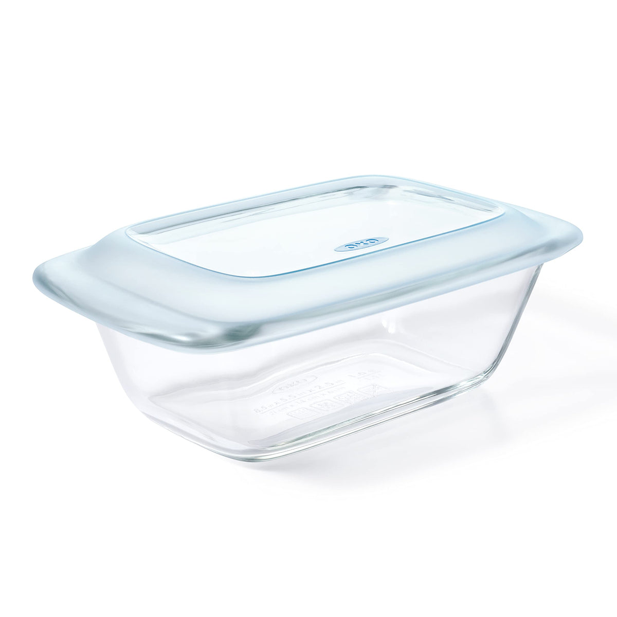 OXO Good Grips glass loaf pan with lid for easy baking and storage.