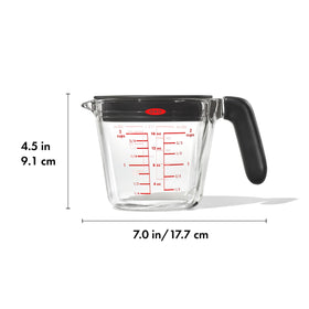 OXO Good Grips glass measuring cup showing lid for fridge and freezer storage