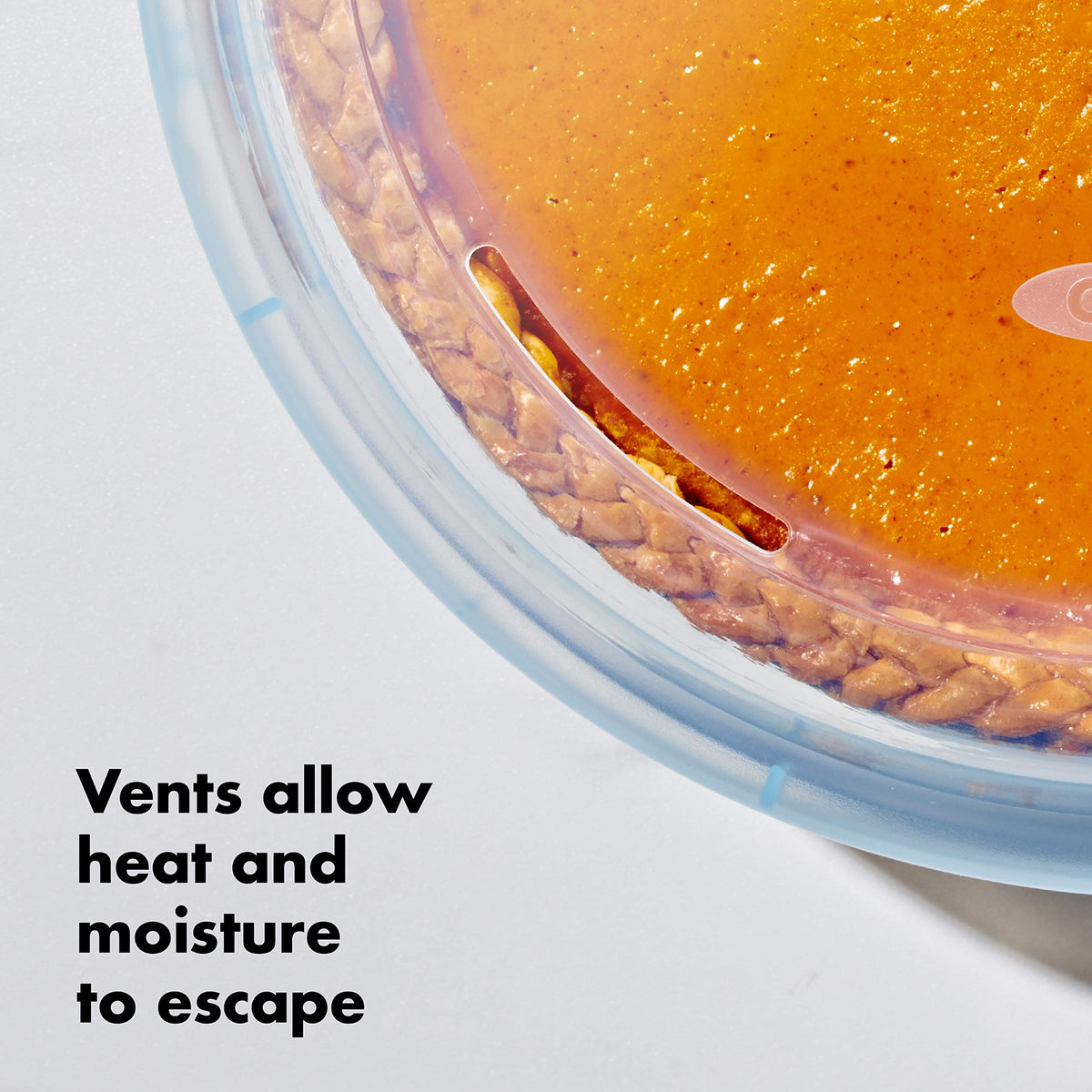 OXO Good Grips pie plate rim with textured grip for safe handling.