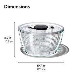 OXO Good Grips Glass Salad Spinner compact storage on countertop.