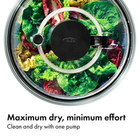 OXO Good Grips Glass Salad Spinner pump operation enables one-handed use.