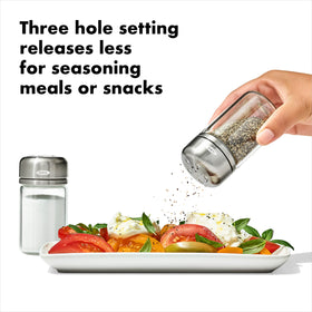 OXO Good Grips glass shaker set with removable stainless top for easy cleaning