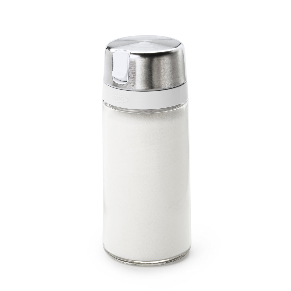 OXO Good Grips glass sugar dispenser with smooth spout for controlled pours.