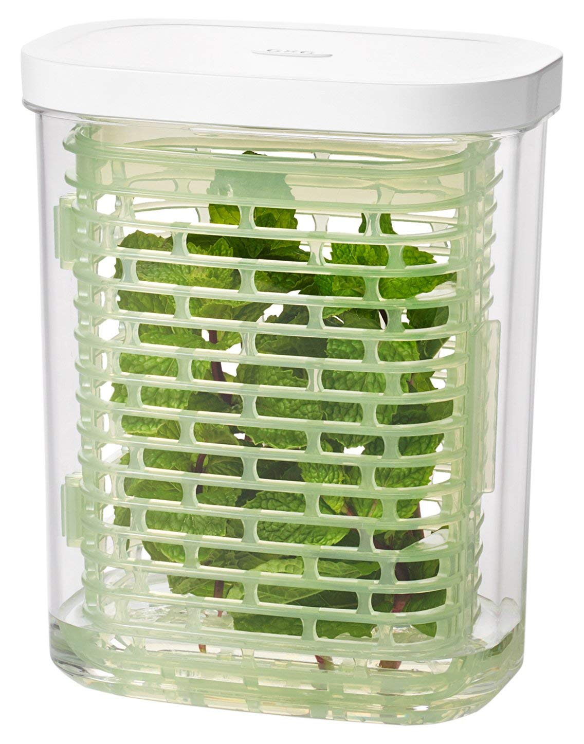OXO Good Grips Greensaver basket with hydration keeps herbs fresh longer