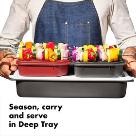 OXO Good Grips Grilling Prep & Carry System deep tray for marinating and serving without mess.