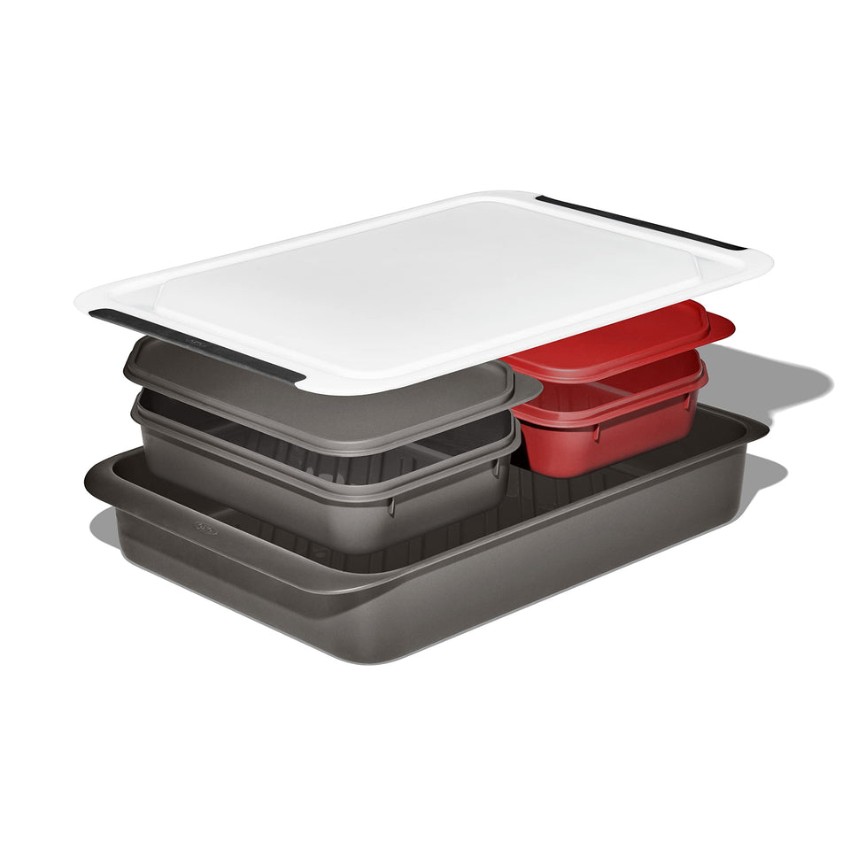 OXO Good Grips Grilling Prep & Carry System cutting board with non-slip accents for stable prep.